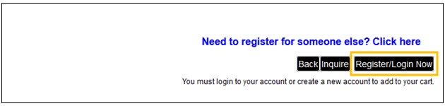 Screenshot from OCPE course registration page with Register/Login Now button highlighted