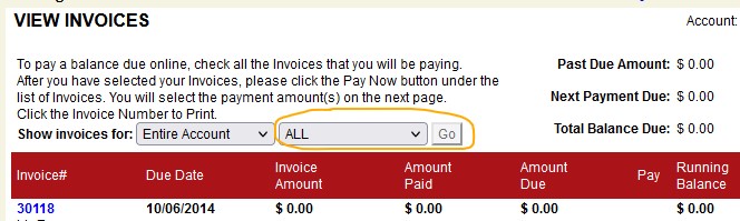 Screenshot of View Invoices screen from Rutgers Continuing Education registration system with Go button circled
