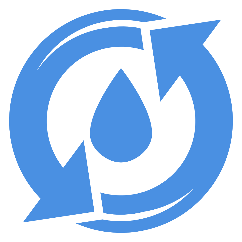 blue icon of water drop encircled by arrows representing water and wastewater