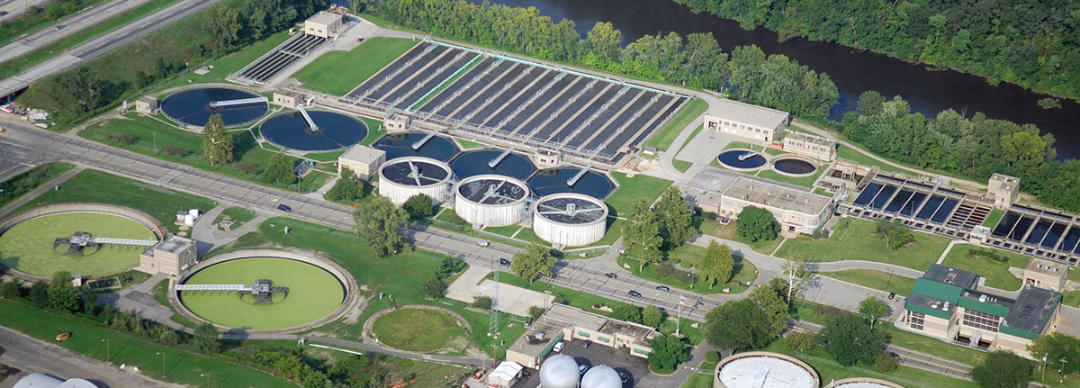 Aerial view of wastewater treatment plant