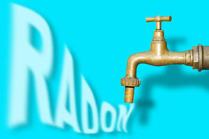 Conceptual image of radon gas escaping from water faucet